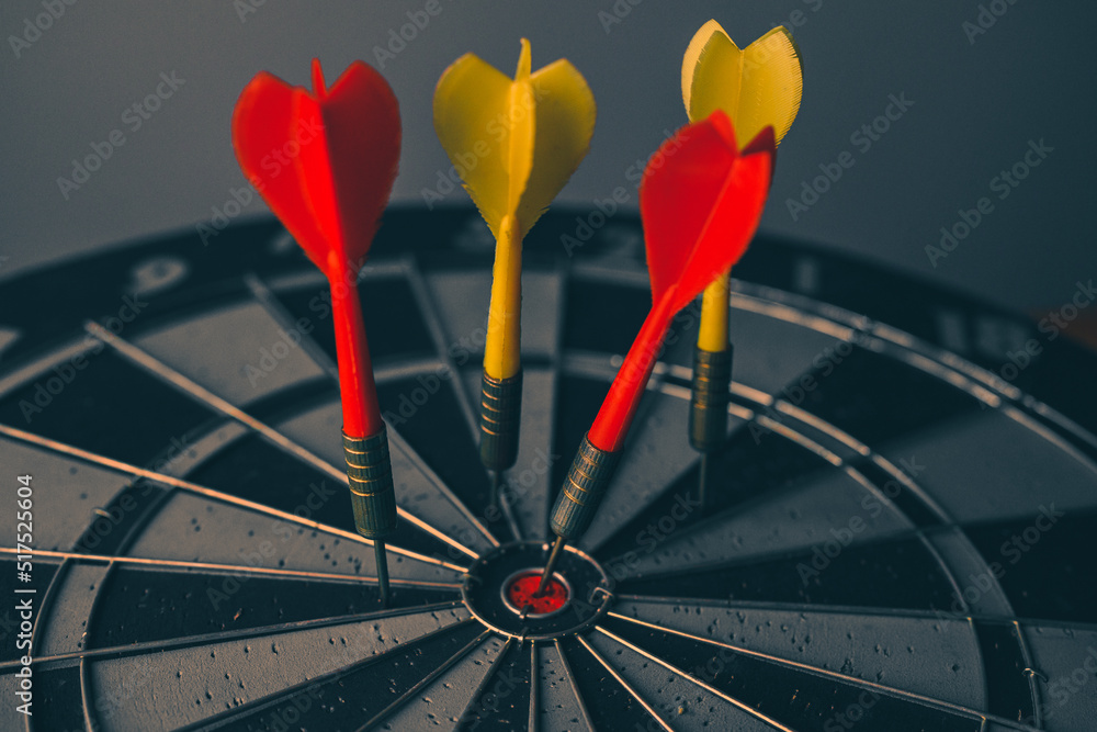 Poster bullseye is a target of business. dart is an opportunity and dartboard is the target and goal. so bo