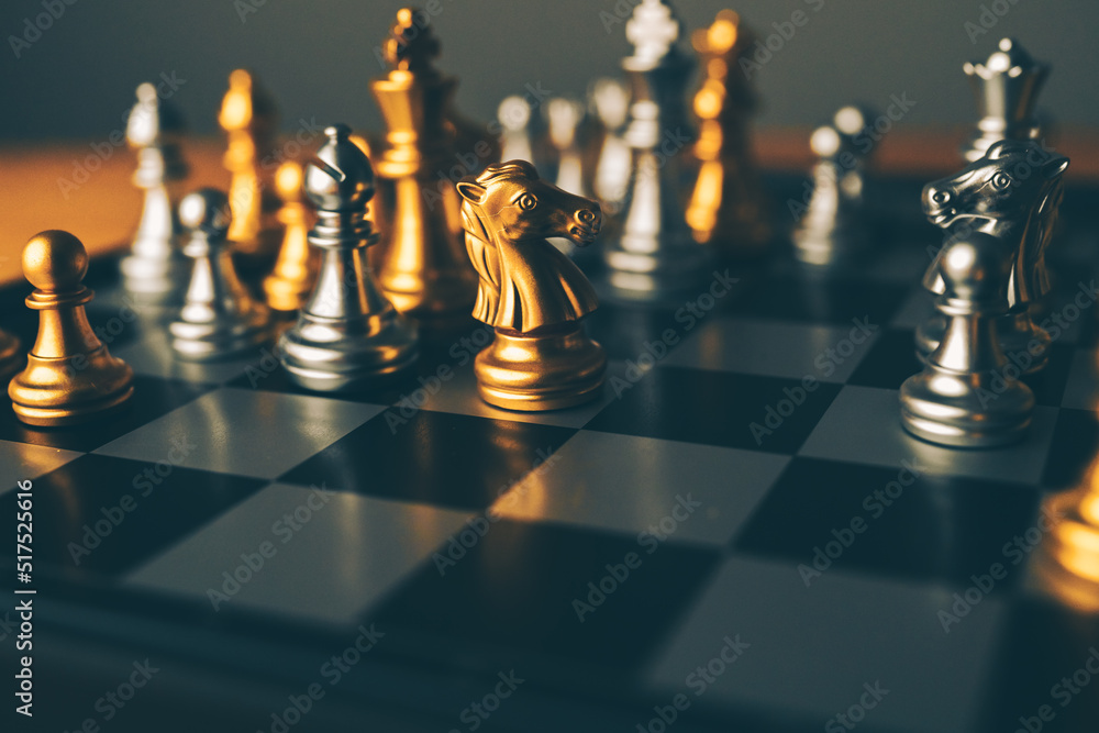 Poster chess board game to represent the business strategy with competition in the world market. and find o