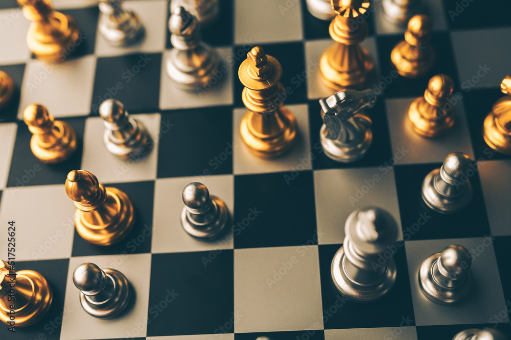 Poster chess board game to represent the business strategy with competition in the world market. and find o