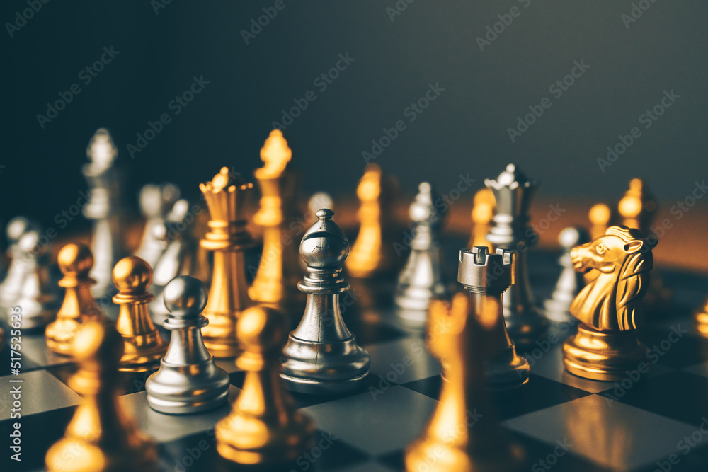 Poster chess board game to represent the business strategy with competition in the world market. and find o