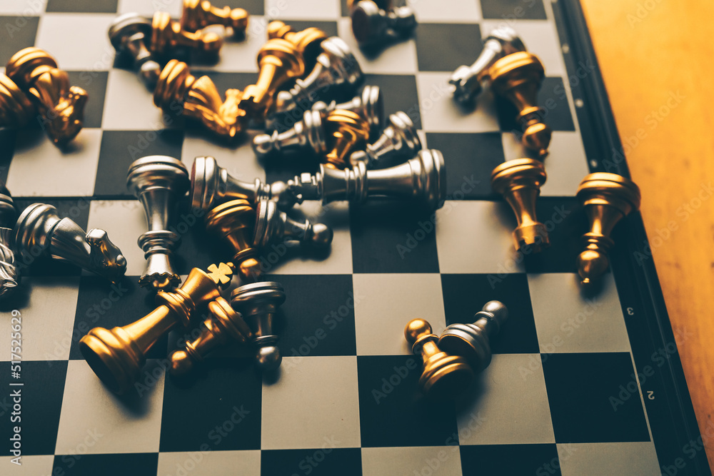Poster chess board game to represent the business strategy with competition in the world market. and find o