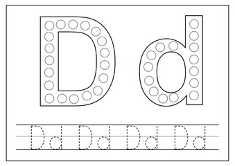 Learning English alphabet for kids. Letter D. Tracing letters.