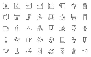 set of toilet line icons, bathroom, hand wash