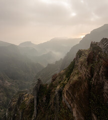 Travel in Madeira, mountain range at sunrise