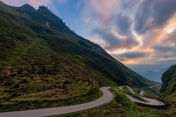 Ha Giang curve road between mountains Vietnam