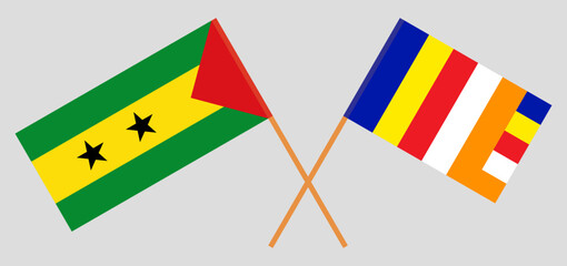 Crossed flags of Sao Tome and Principe and Buddhism. Official colors. Correct proportion