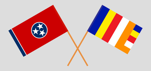 Crossed flags of The State of Tennessee and Buddhism. Official colors. Correct proportion