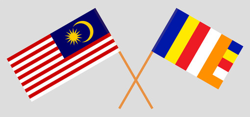 Crossed flags of Malaysia and Buddhism. Official colors. Correct proportion