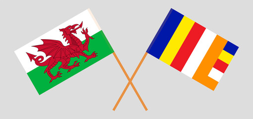Crossed flags of Wales and Buddhism. Official colors. Correct proportion