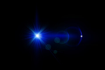 Realistic lens flare lights effect on black background	
