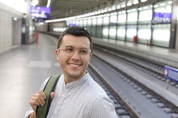 Cute entrepreneur taking a train