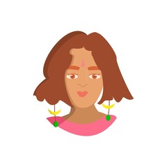 Indian woman with braun hair Portrait of young girl Cartoon vector illustration