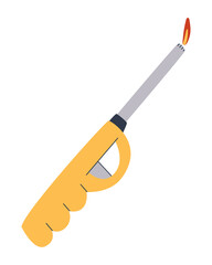Gas lighter for lighting firewood in a fireplace or stove. Comfortable long nozzle. Simple flat vector illustration, eps10