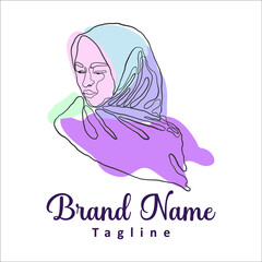 Hijab Logo With Line art style and pastel color