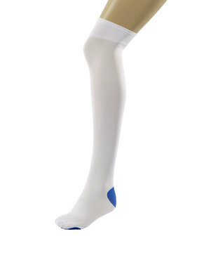 white compression stocking on a mannequin leg