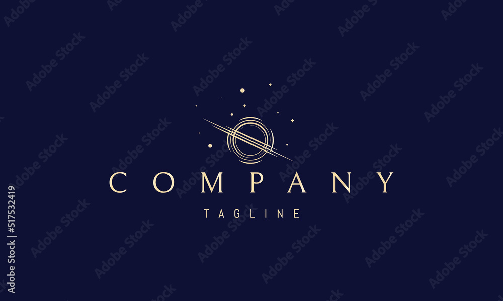 Wall mural vector golden logo on which an abstract image of a black hole in space in a linear style.