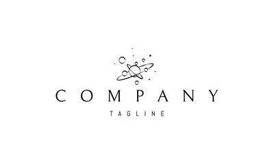 Vector logo on which an abstract image of a cluster of planets in deep space.