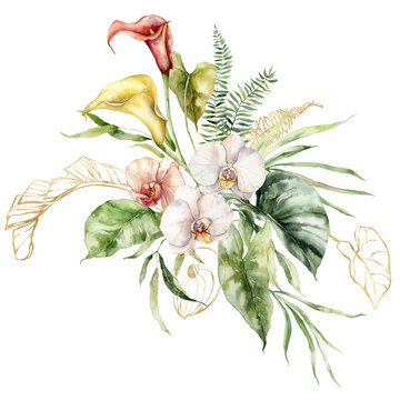 watercolor floral arrangement, tropical flowers clip art preview