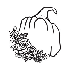 Pumpkin With Flower Monogram, Pumpkin - squash for Halloween or Thanksgiving line art icon	
