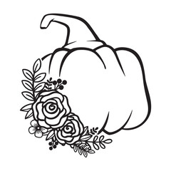 Pumpkin With Flower Monogram, Pumpkin - squash for Halloween or Thanksgiving line art icon	