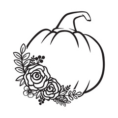 Pumpkin With Flower Monogram, Pumpkin - squash for Halloween or Thanksgiving line art icon	