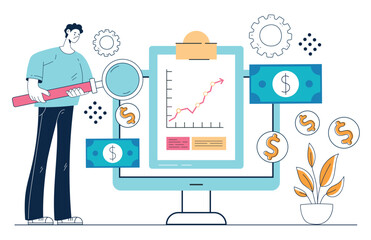 Cash flow management financial success searching strategy concept. Vector graphic design cartoon illustration 
