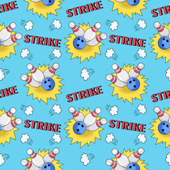 Bowling, vector seamless pattern in the style of doodles, hand drawn