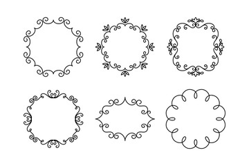 Vector Decorative Linear Frames Set. Vintage Frame Design Elements, Filigree, Decorative Borders, Page Decorations, Dividers Isolated in White