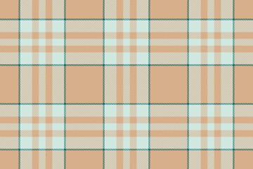 Plaid background, check seamless pattern in beige. Vector fabric texture for textile print, wrapping paper, gift card or wallpaper.