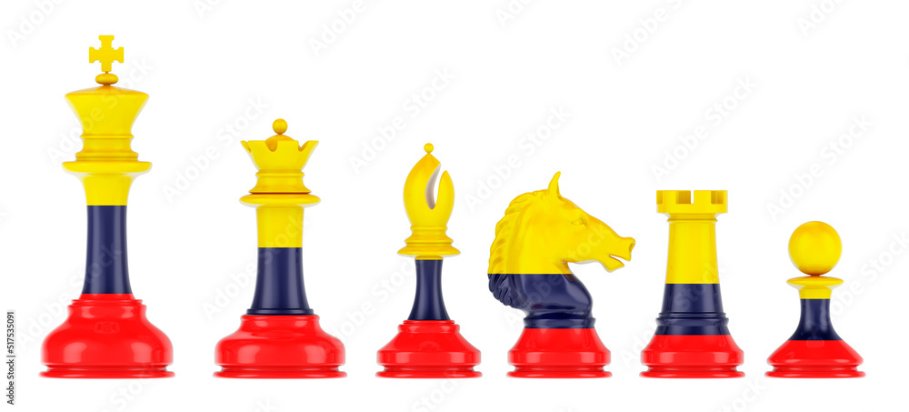 Poster chess figures with colombian flag, 3d rendering