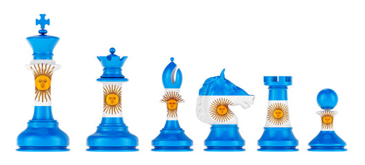 Chess figures with Argentinean flag, 3D rendering