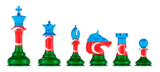 Chess figures with Azerbaijani flag, 3D rendering