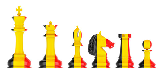 Chess figures with Belgian flag, 3D rendering