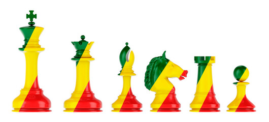 Chess figures with Congolese flag, 3D rendering