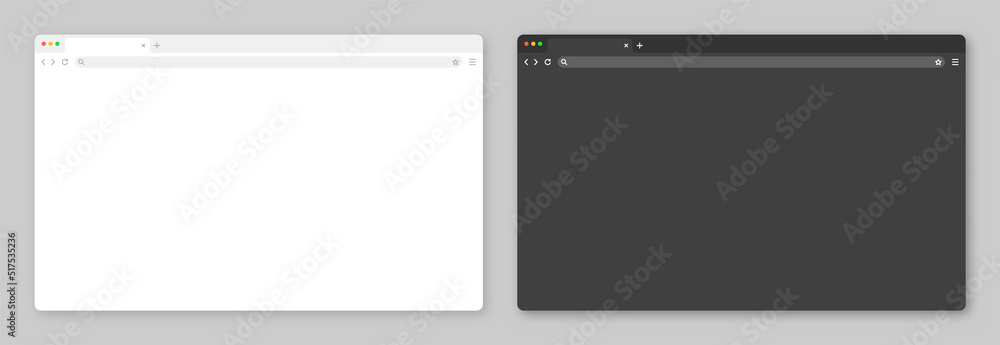 Poster blank web browser window with tab, toolbar and search field. modern website, internet page in flat s