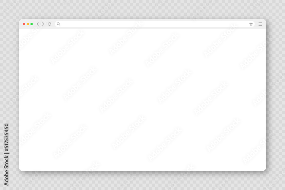 Poster blank web browser window with toolbar and search field. modern website, internet page in flat style.