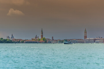 Skyline of Venice with Basilica Santa Maria della Salute, San Giorgio Maggiore, the Campanile di San Marco and the Doge's Palace 