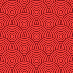 Fototapeta na wymiar Chinese and Japanese seamless pattern. Traditional asian ornament, oriental New Year decoration. Modern red background, geometric texture with waves. Vector illustration