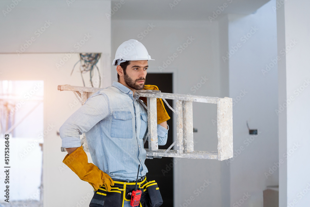Poster maintenance technicians install wiring in the home,electrician working working on building site,repa