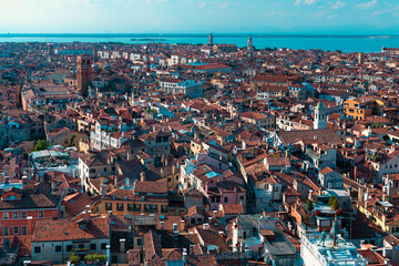 Bird's-eye view over the roofs of Venice, Italy 