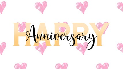 Happy Anniversary writing with heart background, colorful, cheerfull, invitation card, celebration banner