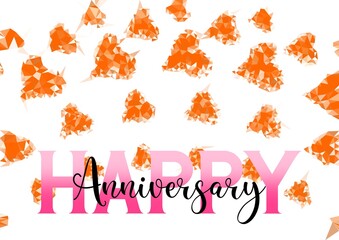 Happy Anniversary writing with heart background, colorful, cheerfull, invitation card, celebration banner