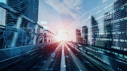 Business data analytic with tacit intelligent software making marketing strategy . Concept of smart digital transformation and technology disruption that changes global trends in new information era . - Powered by Adobe