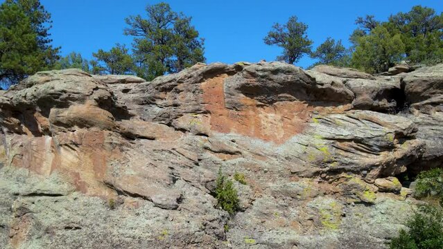 Aerial drone of rock formations at Castlewood Canyon State Park in Douglas County, Colorado