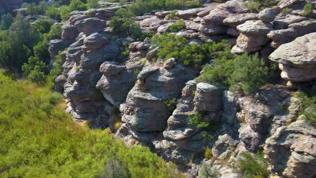 Aerial drone of rock formations at Castlewood Canyon State Park in Douglas County, Colorado
