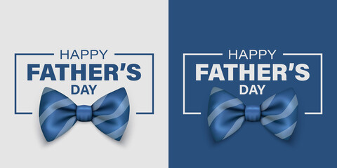 Vector Fathers Day Banner. Text with 3d Realistic Silk Blue Striped Bow Tie. Glossy Bowtie, Tie Gentleman. Fathers Day Holiday Concept. Design Template for Greeting Card, Invitation, Poster, Print
