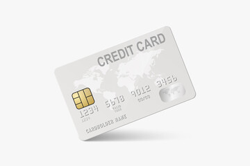Vector 3d Realistic White Credit Card with World Map Isolated. Design Template of Plastic Credit or Debit Card for Mockup, Branding. Credit Card Payment Concept. Front View