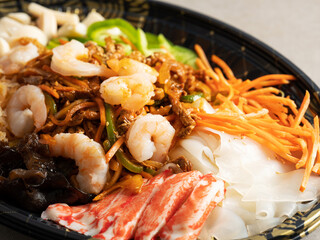 seafood and vegetables with mustard sauce	