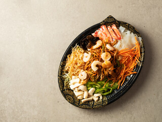 seafood and vegetables with mustard sauce