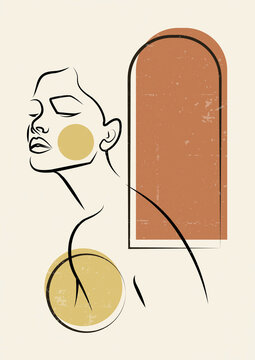 Abstract minimalist illustration with linear woman body.